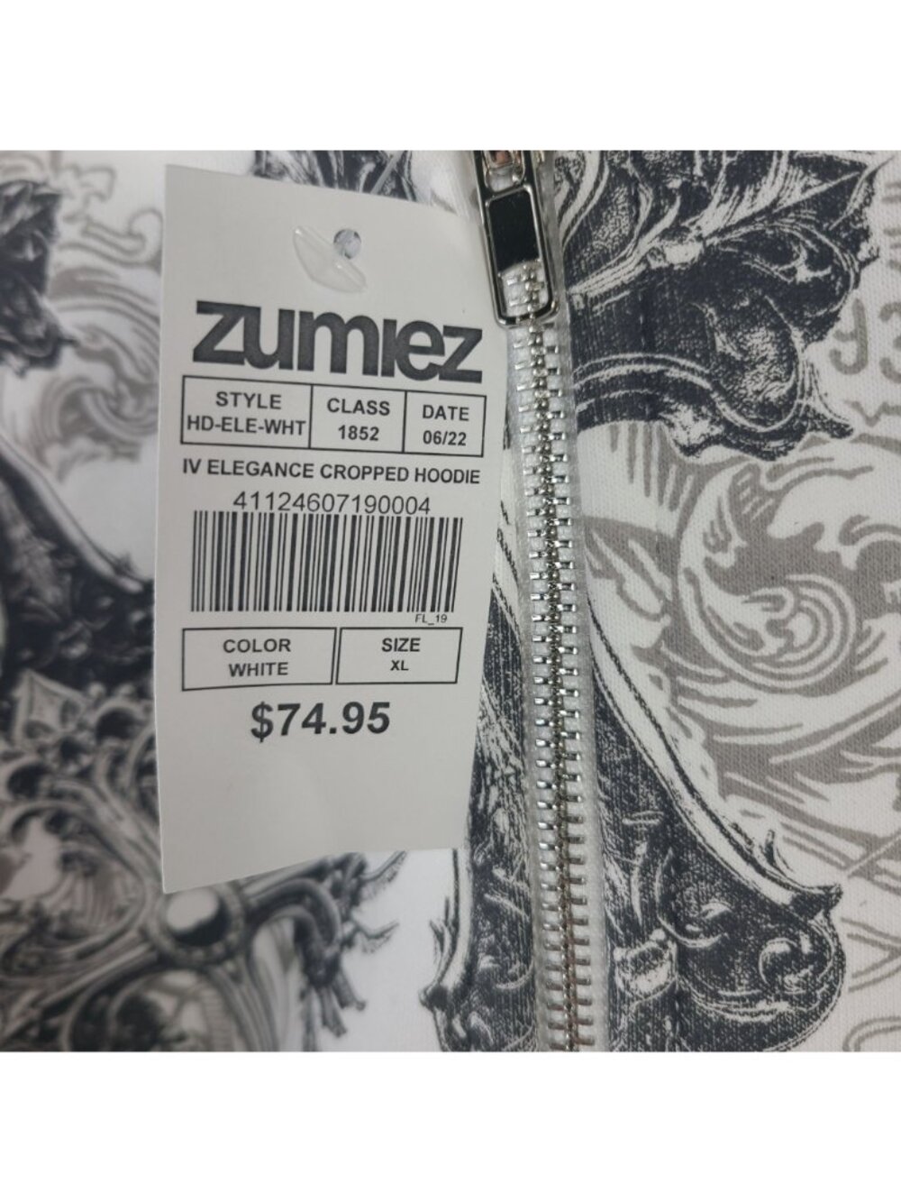 NEW Insomnia IV Elegance Cropped Hoodie With Angel & Cross Graphic White Sz XL - Picture 3 of 7